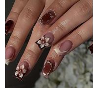 Ongles français à Floral 3D, Design en relief, Application rapide pour les enseignants et les vendeurs, tenue formelle, ongles artificiels