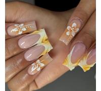 Ongles français élégants avec motifs de fleurs 3D effet