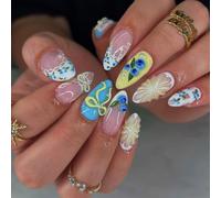 Ongles français en forme d ' amande, 30 pièces, avec fleurs 3D