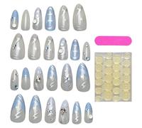 Ongles imprimés bleus - Ongles imprimés bleus, autocollants de manucure à pointe française | Autocollants de manucure à bout français, bout de doigts artificiels Homensache perr zones de voyage