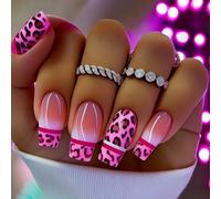 Ongles léopard Ongles Y2k Ongles French Tip Ce patch d'ongles carré mi-long est détachable avec 24 pièces. Le patch d'ongles imprimé léopard rose est simple, et haut de gamme. Il convient aux dames co