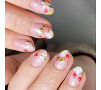 Ongles ovales courts, 24 pièces, fleurs à pression, abeilles, acrylique, couverture complète brillante, à coller pour