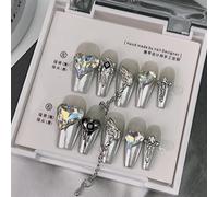 Ongles,Pointes,Set d'ongles Métal ferreux diamant industrie lourde dessiné à la main presse à la main sur les ongles conseils Design manucure fille épicée(10-XS)