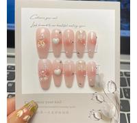 Ongles,Pointes,Set d'ongles Ongles faits à la main à pression, ours 3D, aurore, diamant, perle, décor de luxe, Long cercueil, couverture complète portable, pointes d'ongles(348,L)