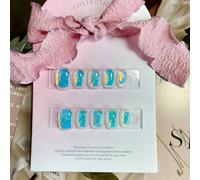 Ongles,Pointes,Set d'ongles Presse à la main sur les ongles couverture complète brillant œil de chat Design coloré court rond faux ongles portable manucure ongles conseils Art(5-XS)