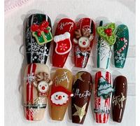 Ongles,Pointes,Set d'ongles Presse sur les ongles à la main couverture complète père noël faux ongles avec des conceptions ensemble d'ongles professionnels for noël(A6-S)