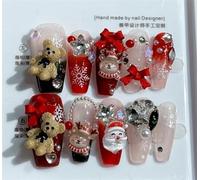 Ongles,Pointes,Set d'ongles Presse sur les ongles à la main couverture complète père noël faux ongles avec des conceptions ensemble d'ongles professionnels for noël(A1-L)