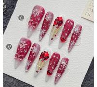 Ongles,Pointes,Set d'ongles Presse sur les ongles à la main couverture complète père noël faux ongles avec des conceptions ensemble d'ongles professionnels for noël(A41-S)