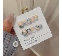 Ongles,Pointes,Set d'ongles Vêtements faits à la main for ongles, personnalité, Flash, doux, frais, court, sort, perceuse, perles en acier, Nail Art, conception de Style fini(8 Size S)