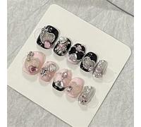 Ongles,Pointes,Set d'ongles Vêtements faits à la main for ongles, personnalité, Flash, doux, frais, court, sort, perceuse, perles en acier, Nail Art, conception de Style fini(L)