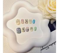 Ongles,Pointes,Set d'ongles Vêtements faits à la main for ongles, personnalité, Flash, doux, frais, court, sort, perceuse, perles en acier, Nail Art, conception de Style fini(9 Size L)