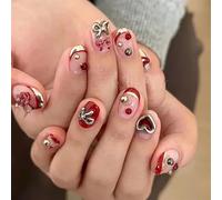 Ongles,Pointes,Set d'ongles Vêtements faits à la main for ongles, personnalité, Flash, doux, frais, court, sort, perceuse, perles en acier, Nail Art, conception de Style fini(5 Size S)