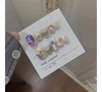 Ongles,Pointes,Set d'ongles Vêtements faits à la main for ongles, personnalité, Flash, doux, frais, court, sort, perceuse, perles en acier, Nail Art, conception de Style fini(13 Size XS)