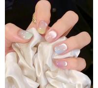 Ongles portables sur le thème des yeux de chat conçus pour l'exécution de nail art français, ensemble amovible à presser avec mélange pastel sensible à la lumière (D)