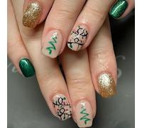 Ongles Postiches Brillants Design Sapin de Noël Festif | Fini glossy réfléchissant, aspect eye-catching, pour surface lisse, élégance immédiate, pour fête garantie