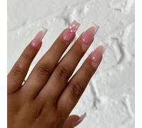 Ongles Pressés Art Décoratif Fleuri Français - 24 Pièces avec Strass et Arc-en-Ciel, Manucure Élégante Sans Vernis, Faciles à Poser (Tailles Universelles)