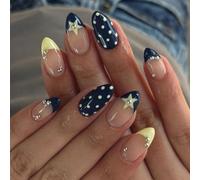Ongles Réutilisables avec Motifs d ' Étoiles Françaises Modernes Contraste Bleu Jaune Ongles Artificiels ABS pour Bureau Voyage Occasions Spéciales ABS False