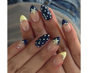 Ongles Réutilisables avec Motifs d ' Étoiles Françaises Modernes Contraste Bleu Jaune Ongles Artificiels ABS pour Bureau Voyage Occasions Spéciales ABS False