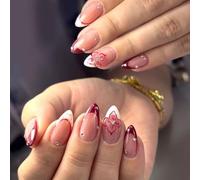 Ongles sculptés en 3D de qualité supérieure, pointe française, décorations avec pierres faites à la main, pour fêtes et rencontres, ongles artificiels de mariage