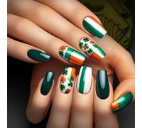 Ongles Shamrock vert unique à presser sur le thème des vacances pour ceux qui aiment le festival et l'art des ongles détaillé