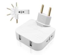 ONGNIUU Fiche plate peu encombrante, double USB 3 en 1, prise plate peu encombrante, adaptateur américain et européen, tête pivotante à 180 degrés, indispensable en voyage (blanc)