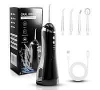 ONGNIUU Jet Dentaire Hydropulseur Portable, avec 3 Modes de Pression d'eau et 4 Multifonctionnel Remplaçables, Capacité de 200 millilitres, Étanche IPX7, Sans BPA, Silencieux, pour Voyage et Maison