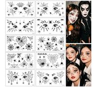 ONGNIUU Lot de 10 Feuilles Tatouage Visage Halloween, Araignée Noir Tatouages éphémères Autocollanttatouages Temporaires pour Enfants et Adultes, Décorations pour Halloween et Carnaval