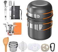 Onherm 15pcs Kit de Casserole Camping, Compact Kit de Cuisine Camping avec Mini Rechaud, Kit de Popote Poêlé Gamelle Vaisselle Set de Camping Accessoires pour Bivouac Randonnée 1-2 Personnes