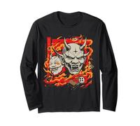 Oni Mask Japanese Demon - Fire Tattoo Esthétique Tee Manche Longue