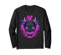 Oni Masque de démon avec Cornes Vaporwave Retro Horror Synth Manche Longue