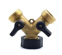 Oniissy Adaptateur de robinet 2 voies en laiton avec valves d'arrêt pour machine à laver et tuyau d'arrosage, pour distributeur de débit d'eau en laiton brillant