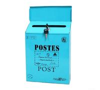 Oniissy Boîte aux lettres postale rétro en fer à fixer au mur - Étanche - Verrouillable - Avec clés - Style européen - Décoration de jardin - 29 x 22 x 6,5 cm - Bleu