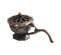 Oniissy Brûleur d'encens Lotus avec poignée, en alliage de bronze, pour cônes et bobines, couvercle ventilé pour aromathérapie, méditation, yoga