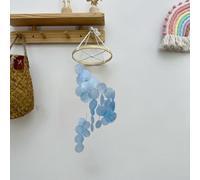 Oniissy Carillon éolien Attrape-rêves en coquillage naturel de 77 cm de long pour décoration de jardin intérieur et extérieur, idéal pour la décoration de la maison (bleu)