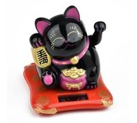 Oniissy Chat porte-bonheur japonais à énergie solaire, chat chinois qui agite pour la maison, le bureau, le magasin, la voiture, fonctionne à l'énergie solaire Maneki Neko (noir)