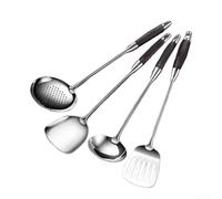 Oniissy Ensemble d'ustensiles de cuisine comprenant une spatule en acier inoxydable, une écumoire et une louche à soupe avec poignées en bois et design résistant à la chaleur pour diverses tâches de