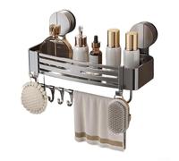 Oniissy Étagère d'angle de salle de bain avec ventouses pour - Support mural sans perçage pour articles de toilette, fournitures de nettoyage, crochets, et plus encore, aluminium pour + ABS, gris, 32