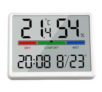 Oniissy Horloge électronique multifonctionnelle avec écran LCD, thermomètre, hygromètre, support mural, support de bureau, dos magnétique pour salon, chambre à coucher (blanc)