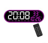 Oniissy Horloge murale numérique 15" avec veilleuse et télécommande, grand écran LCD, date, semaine, réveil pour bureau ou mur, 5 niveaux (blanc)