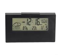 Oniissy Horloge thermohygromètre avec affichage météo lumineux et alarme électronique, humidité intérieure pour la maison, le bureau, noir ou blanc avec veilleuse (veilleuse noire)