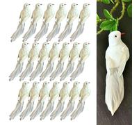 Oniissy Lot de 20 petites colombes artificielles en mousse à clipser pour travaux manuels, décorations de Noël, mariages et décorations de jardin avec fixation en métal