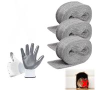 Oniissy Lot de 3 barrières anti-parasites en acier doux pour trous et fissures, maille réutilisable avec gants et ciseaux pour la maison, le garage - 8,1 cm x 3,7 m