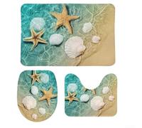 Oniissy Lot de 3 tapis de salle de bain avec motif étoile de mer et coquillages, tapis de contour pour abattant de toilettes, tapis de bain antidérapant en mousse à mémoire de forme, pour la sécurité