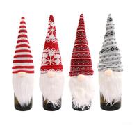 Oniissy Lot de 4 housses de bouteille de vin avec motifs de nains festifs, pour décoration de table de vacances, en polyester, réutilisables, pour les réunions de famille et les célébrations
