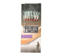 Oniissy Lot de 6 appâts Sabiki avec 6 hameçons par bas de ligne - Tête rouge avec flash blanc et perles Lumi - Pour maquereau et hareng - Compatible avec leurres de pêche en haute mer (10#pour)