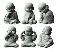 Oniissy Lot de 6 Figurines de Moine Jardin - Décoration Bouddha Sage - Ornements Décoratifs - Statue Zen - Sculpture 4 x 5 x 6 cm