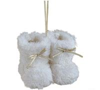 Oniissy Mini bottes de Noël décoratives en peluche - Tissu doux multicolore vif - Accessoire léger à suspendre - 10 x 8 x 7,5 cm - Pour sapin de Noël ou table (blanc)