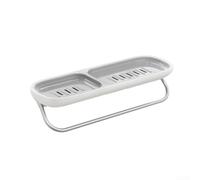 Oniissy Porte-savon à double grille avec barre de serviette, support mural sans perçage pour salle de bain et cuisine, support de rangement en plastique pour éponge de savon (gris)