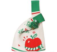 Oniissy Sac cadeau de Noël tricoté pour bonbons aux fruits avec chaussette Père Noël, renne, bonhomme de neige, rouge, vert, marron, beige, 20 x 28,5 cm (F)