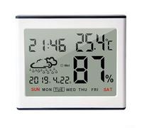 Oniissy Thermomètre d'intérieur avec humidité - Plage de -10 °C à 50 °C - 10 % à 99 % pour RH - Affichage multifonction pour date, réveil, mur - Blanc élégant